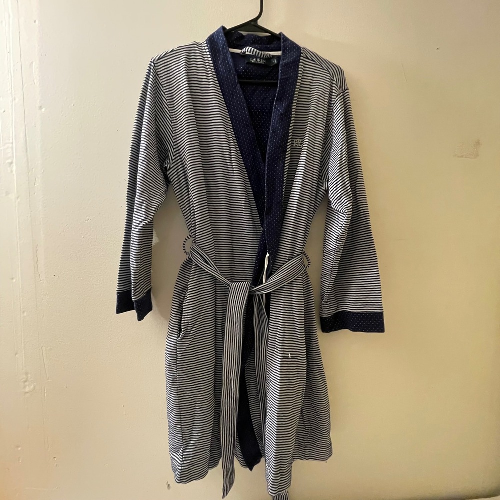 Lauren Ralph Lauren Robe Small Striped Knit Bath Robe ‎ Lightweight Loungewear